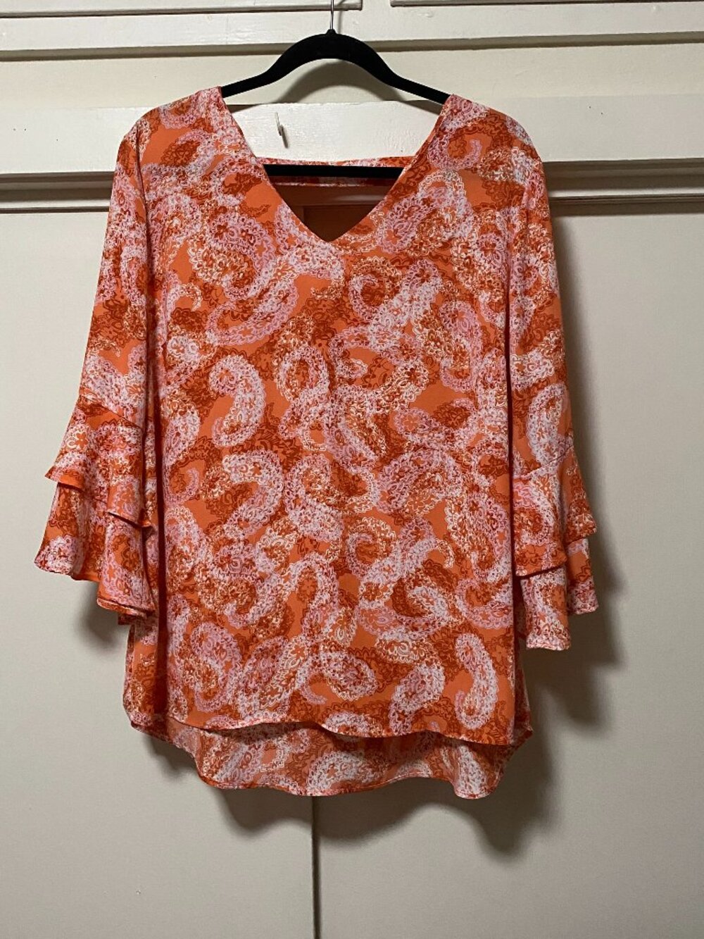 PAISLEY DESIGN, BOHO BLOUSE w/3/4 LAYERED/FLUFF sleeves, size XL